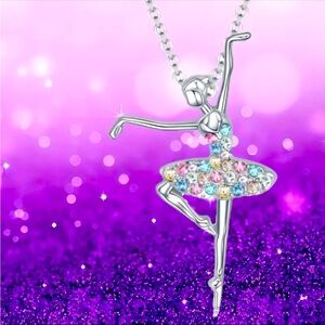 Rhinestone Ballerina Necklace, Ballerina Pendant Necklace